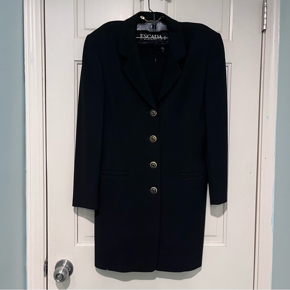 Escada NWT Black Wool Skirt Suit Set | Long Blazer & Pleated Skirt | EU 36